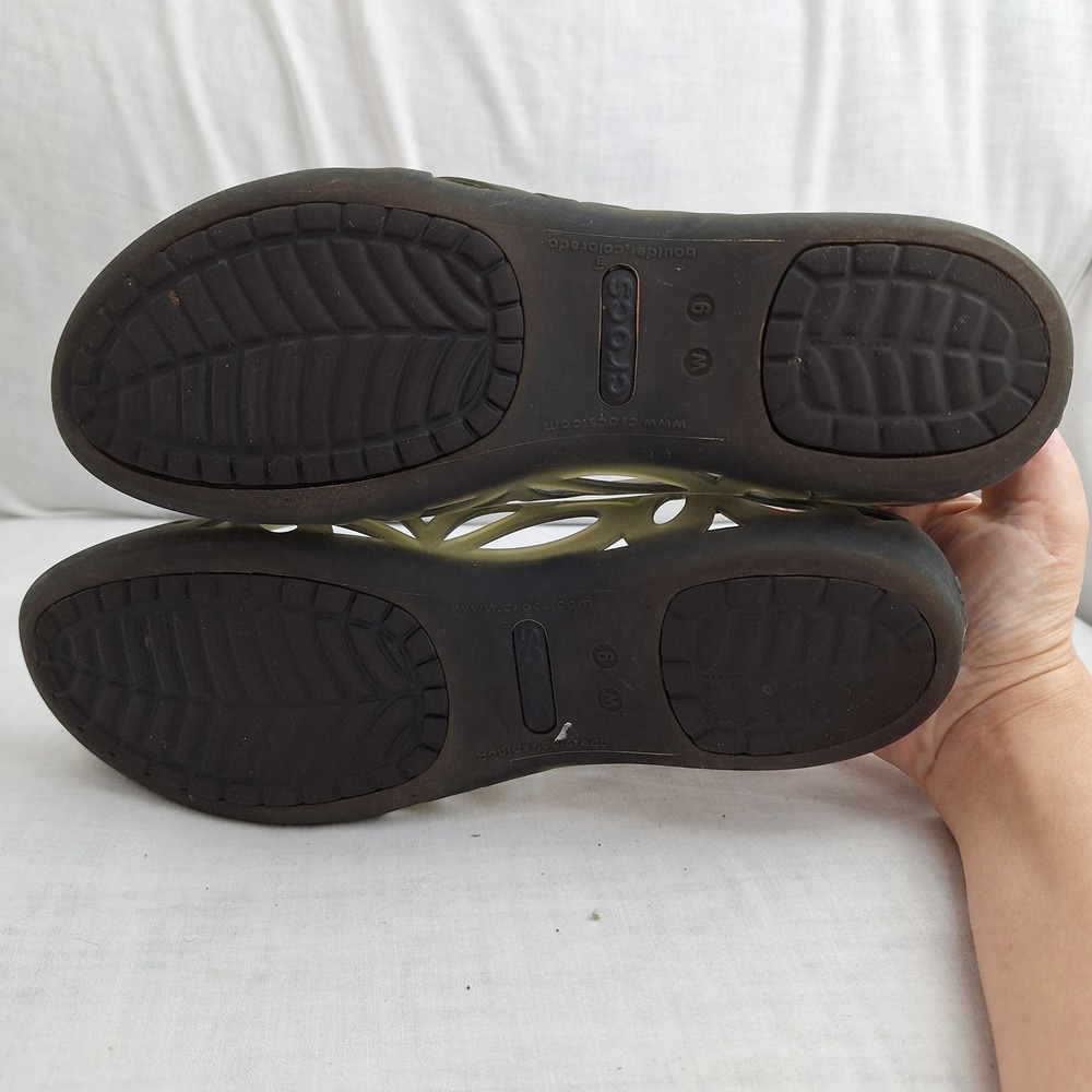 Y2K Whimsigoth Crocs Olive Green Size 9 Adrina Flat II Jelly Ballet Shoes Women - Picture 2 of 10